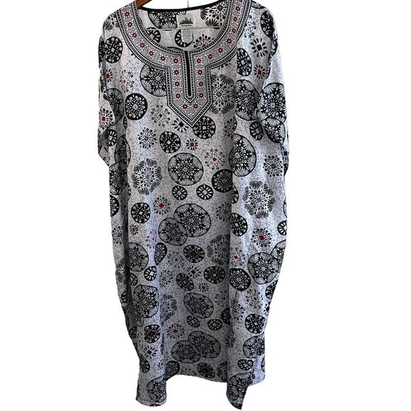 Metropolitan Kaftan Maxi Dress Women Onesize Black White Circular‎ Graphi… - Picture 1 of 9